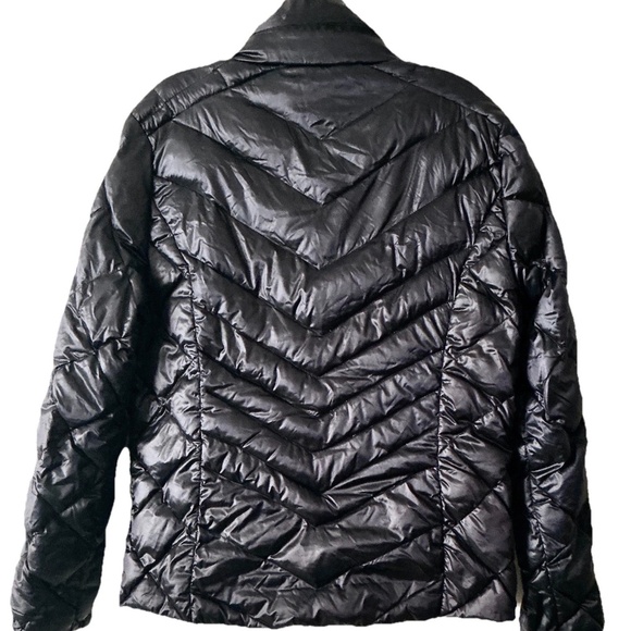 Black Puffer Jacket Full Zip W Hidden Hood Sz Lg - Picture 5 of 6